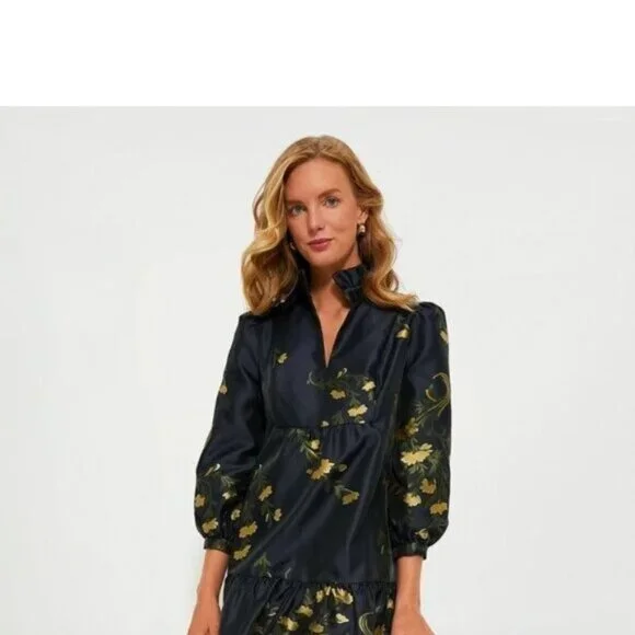 Tuckernuck | NEW Navy Jasmine Vine Jacquard Formal Palmerston Dress Size M - Picture 3 of 10